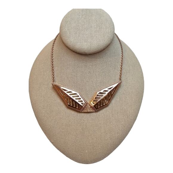 Rebecca Minkoff Rose Gold Plated Double Blade Chevron Style Necklace 17.5 - 18.5 - Picture 8 of 8